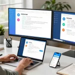 Switching Telegram中文 settings guide in modern tech workspace with vibrant interface elements.