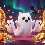 Experience the magical world of OPEN88 with a ghostly cat and treasures in a dazzling casino.