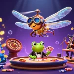 Experience TR88's thrilling atmosphere with a dragonfly pilot and frog croupier in a vibrant, lively casino