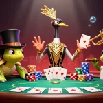 Play and win with dabet8 at this vibrant online casino scene featuring poker and fun characters.
