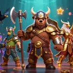 Exciting scene showcasing top no deposit bonus casinos with Viking characters and slot machines.