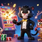 HITCLUB showcases a stylish panther dealing cards with vibrant casino elements and engaging characters.