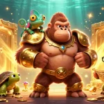 Engage in thrilling games at one88e, featuring a vibrant 3D casino scene with a powerful gorilla.