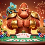 Experience the excitement of good88 with a dynamic gaming scene featuring vivid characters and rich casino elements.